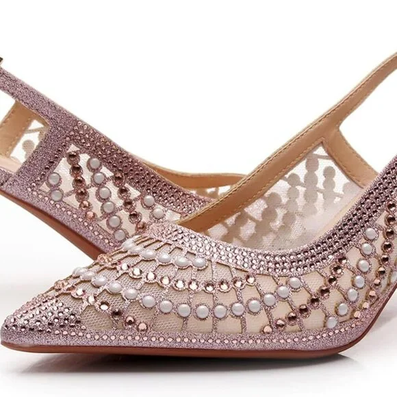 Women's Pink Slingback Pumps 2inHeel Rubber Sole Water Resistant for Casual